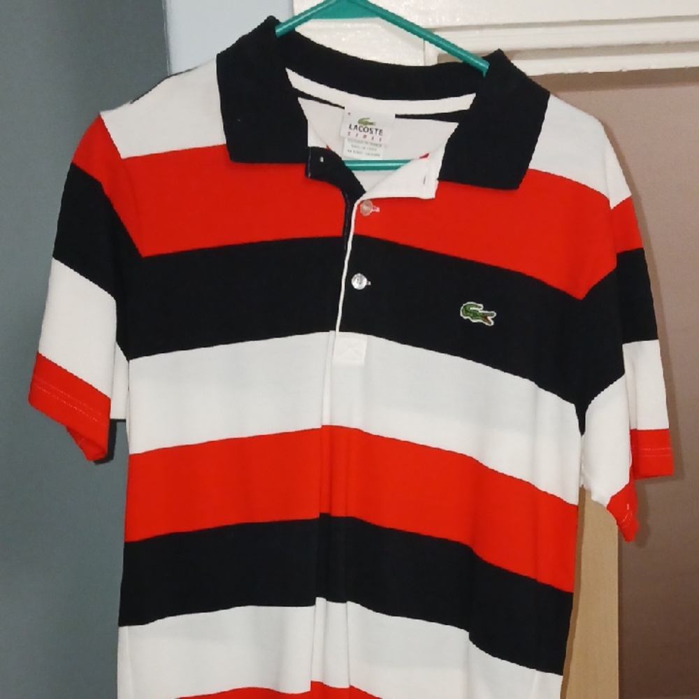 Lacoste Red and Black Striped Polo Shirt
